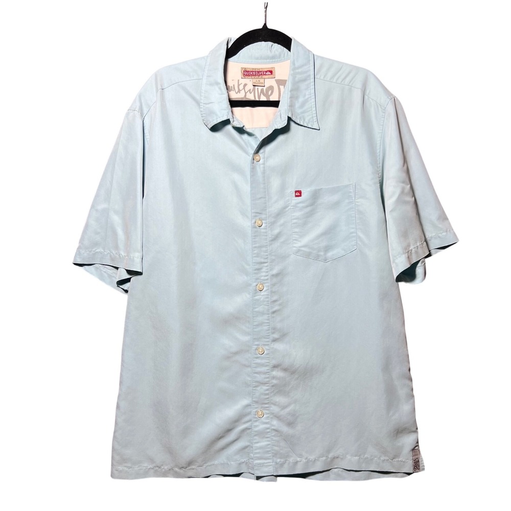 Vintage Y2K Quiksilver Mens Large Light Blue Short Sleeve Button Down Shirt